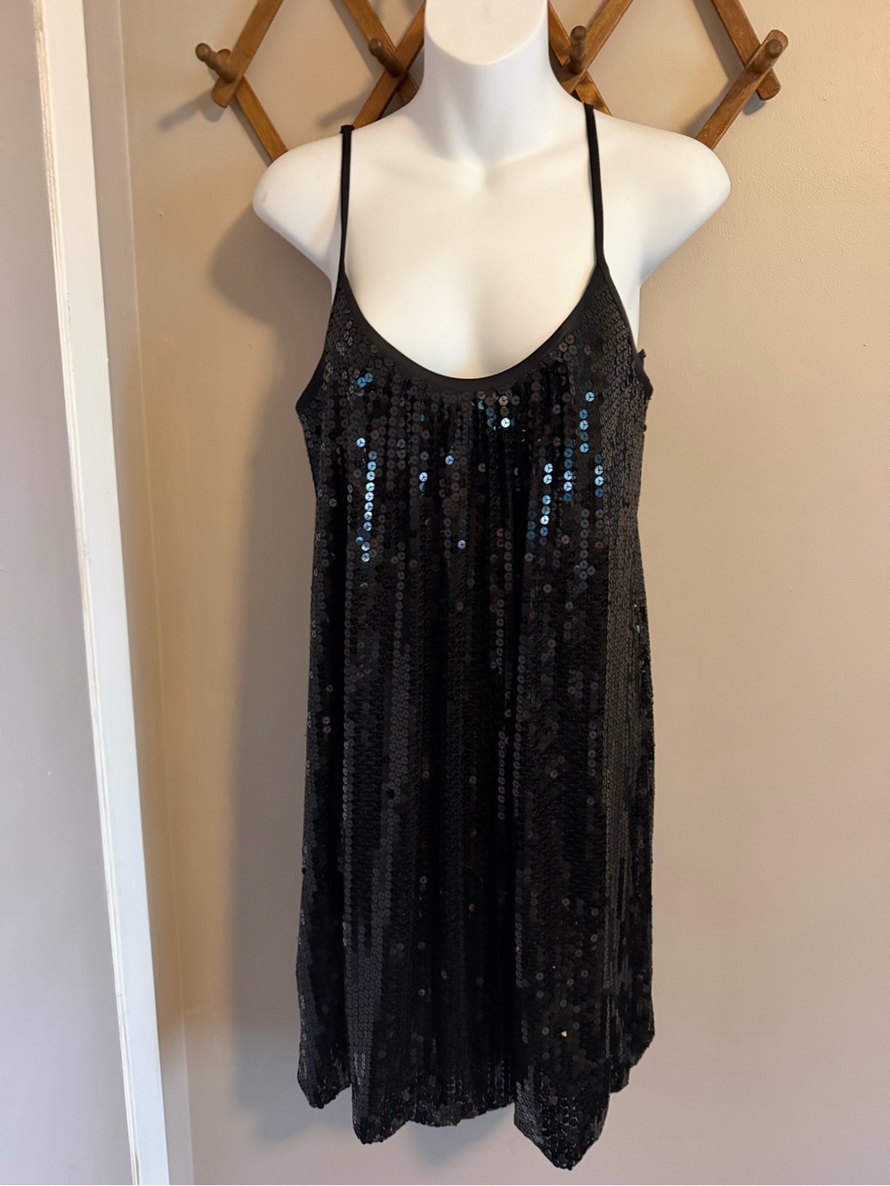 INC International Concepts Black Sequin Cami Mini Dress XL Glam Party Cocktail